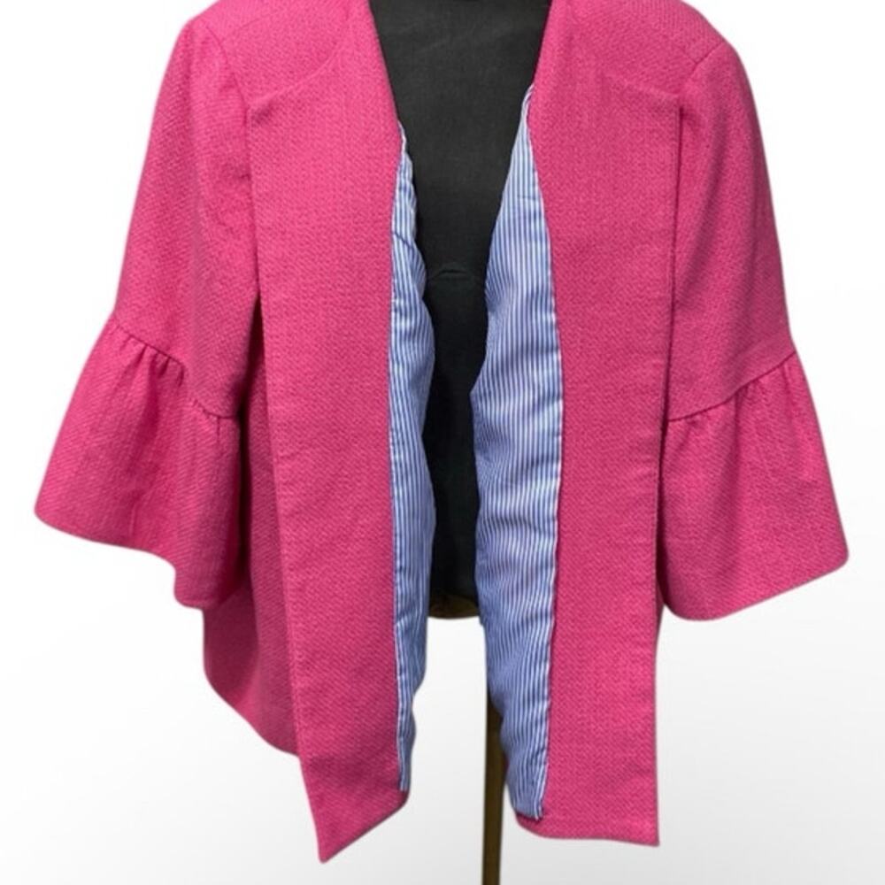 Talbots Women's Dress Jacket 2X Pink Cotton Blend Slit Front Pockets 3/4 Sleeve